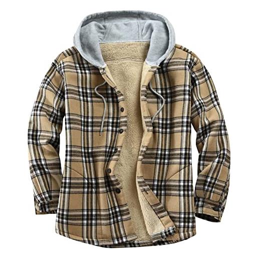 Kobilee camicia hooded da uomo da boscaiolo plaid flanella a quadri checked camicia imbottita da lavoro di cotone cappotto giacca a quadri invernale