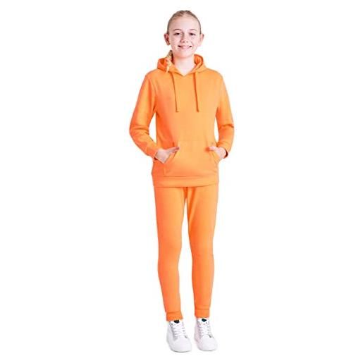 CityComfort tuta bambina con felpa con cappuccio e pantaloni sportivi tute felpate completo 2 pezzi per ragazza 5-15 anni in cotone misto (arancione, 9-10 anni)