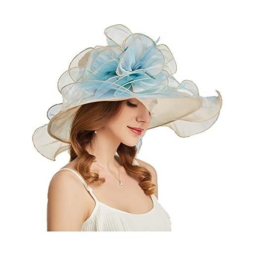 BOMBIKINI cappello donna in organza cappello da sole a tesa larga cappello da chiesa cappello da festa cappello da sposa, rosa
