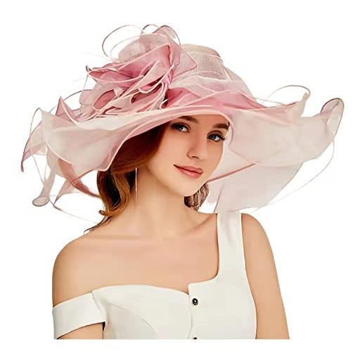 BOMBIKINI cappello donna in organza cappello da sole a tesa larga cappello da chiesa cappello da festa cappello da sposa, borgogna