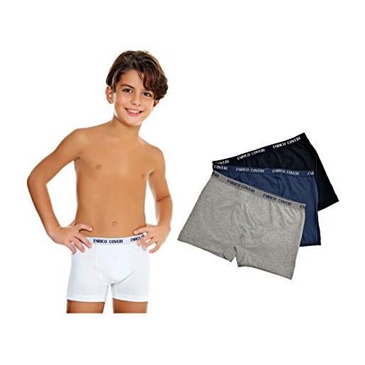 Enrico Coveri boxer ragazzo offerta 6 e 12 pezzi boxer ragazzo in cotone, boxer bambino teen (12pezzi ass 2 blu notte 2 jeans 2 grigio eb4000, 15 anni)