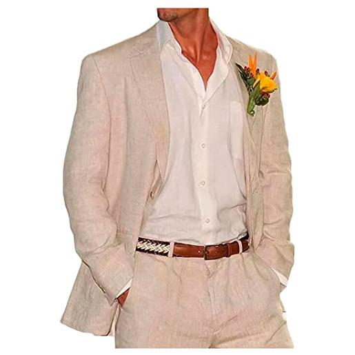 Botong 2 pc lino abiti da sposa per gli uomini peak risvolto prom suit regular fit sposo smoking estate beach suit abbigliamento casual, cachi, 102