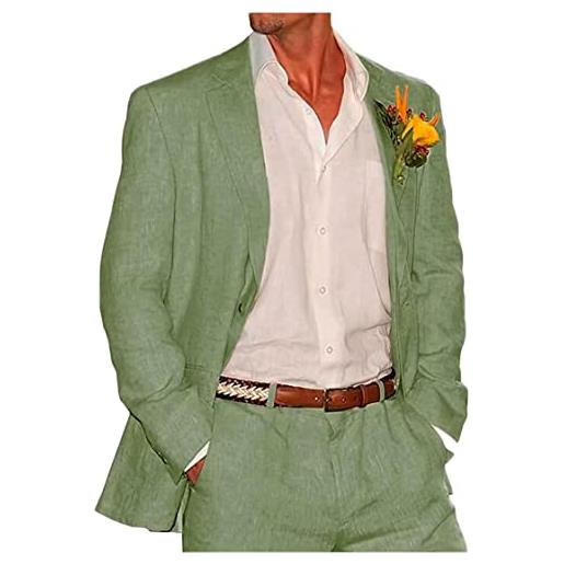 Botong 2 pc lino abiti da sposa per gli uomini picco risvolto prom suit regular fit sposo smoking estate beach suit casual wear, bianco, 60 it