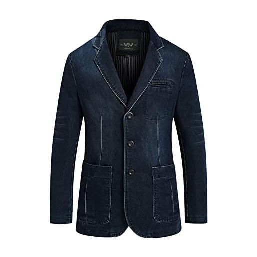 YAOTT blazer da uomo denim blazer vintage cotone giacca da abito casual slim fit blazer da abito formale monopetto suit jacket giacca di jeans casual elegante blazer di jeans a 3 bottoni blu scuro 3xl