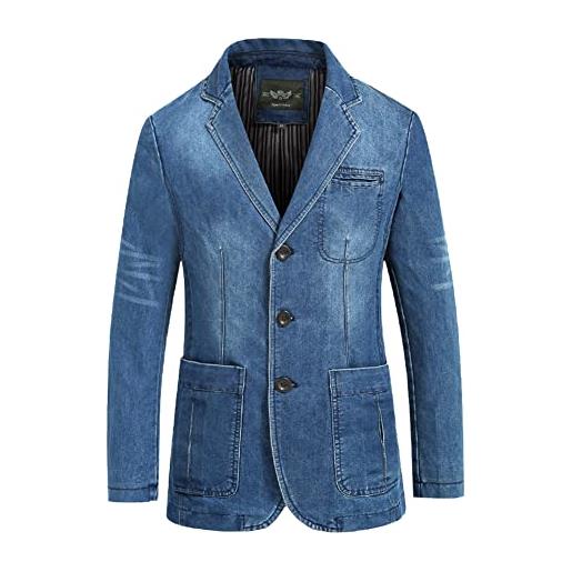 YAOTT blazer da uomo denim blazer vintage cotone giacca da abito casual slim fit blazer da abito formale monopetto suit jacket giacca di jeans casual elegante blazer di jeans a 3 bottoni azzurro xl