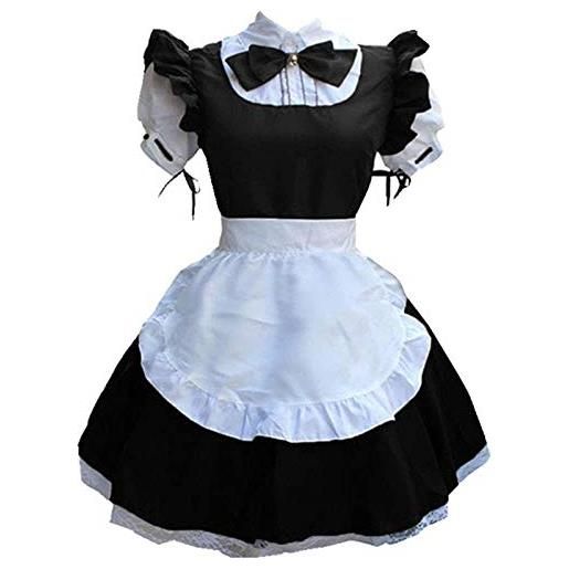 GUYONG abito da donna autunnale, lingerie sexy maid cosplay, costume da donna, copricapo, colletto falso, vestito in maglia, abito sexy da festa, abito da donna, abito lungo ed elegante, nero , s