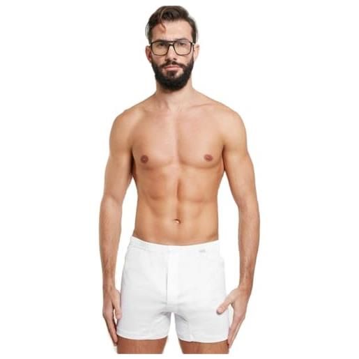 NOTTINGHAM n. 3 boxer uomo in filo di scozia underwear - b12930 - con apertura anteriore, chiusura bottone ed elastico foderato. Disponibile nel colore bianco