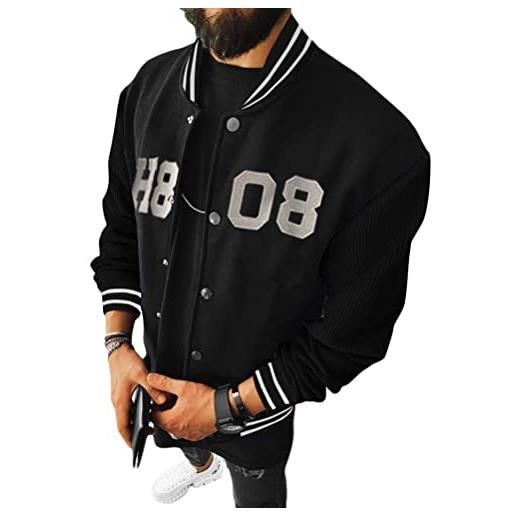 ORANDESIGNE vintage hip hop college giacche da uomo lettere ricamo colore blocco varsity giacca cappotti da baseball varsity giacca da baseball giacca bomber giacca con tasche d nero l