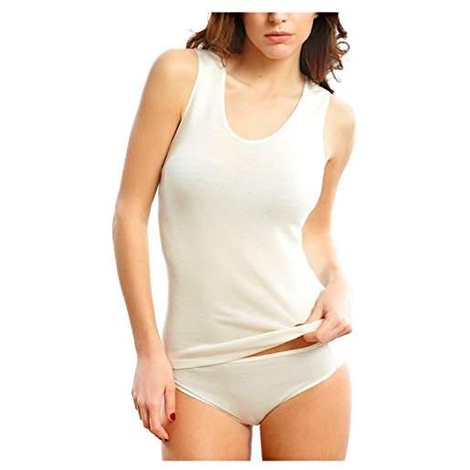 Liabel maglia intima donna lana cotone 80% lana, 2-3-6 pezzi, maglietta intima donna spalla larga, canotta donna liscia(2 pezzi bianco lana, 3-s-44)