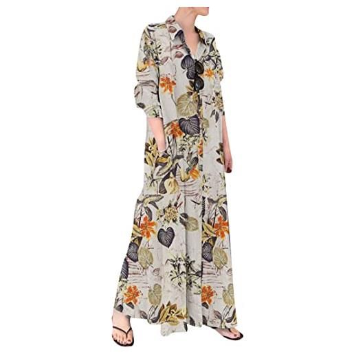 EFOFEI donna manica lunga stand up collare kaftan allentato plus size abito camicia lunga fit casual elegante abito lungo labbra albicocca 3xl