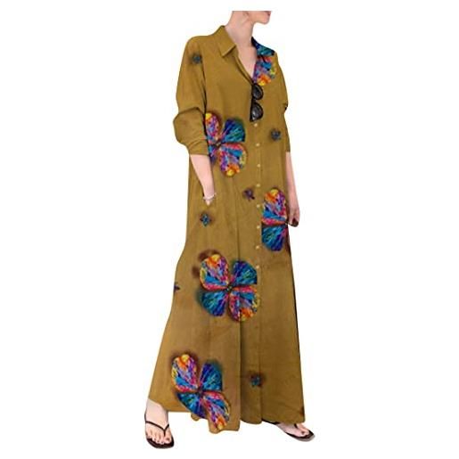 EFOFEI womens boho holiday beach long dress kaftan cotton linen boho dress beach loose long kaftan maxi dress verde 4xl