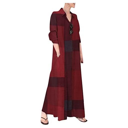 EFOFEI donna manica lunga stand up collare kaftan estate vestito casual con orlo pieghettato fluente allentato camicetta vestito trifoglio nero 4xl
