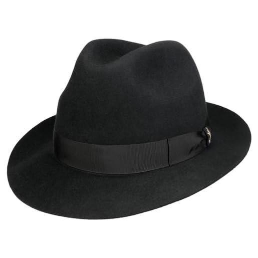 Borsalino marengo - cappello in feltro per capelli fedora, cappello da uomo e donna, made in italy, cappello di lana con nastro in grosgrain primavera, estate, autunno e inverno, marrone scuro. , 60