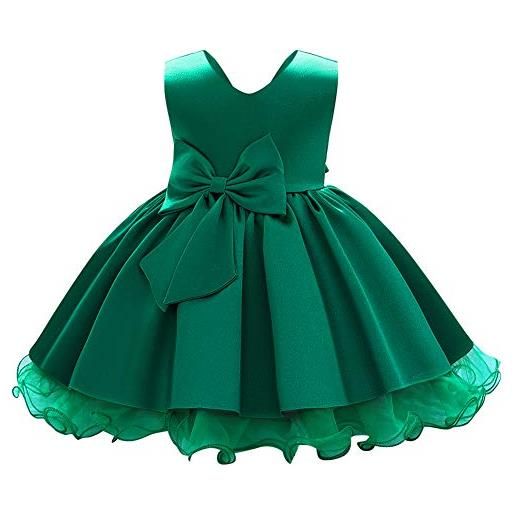 IBAKOM - vestito da bambina, elegante, senza maniche, con scollo a v, in raso, ideale per feste, matrimoni, damigelle d'onore, comunione, battesimo, principessa verde 5-6 anni
