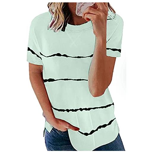 YMING t-shirt da donna con stampa a righe t-shirt casual a maniche corte t-shirt estive bianco verde m
