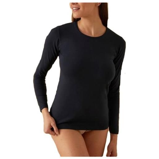 JADEA 4100 2 pezzi - maglia girocollo a manica lunga in cotone elastico garzato, estremamente coprente, calda e morbida, adatta per un comfort ottimale e una vestibilità perfetta, nero, xs
