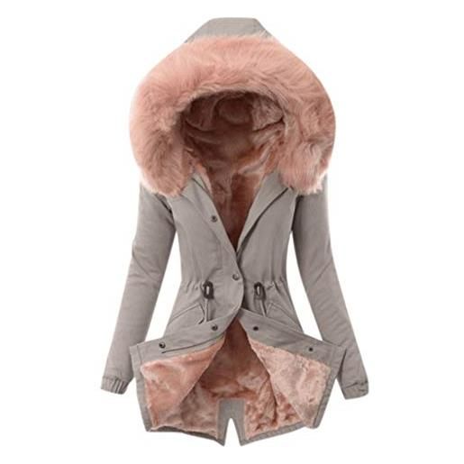 UJUNAOR giacca donna invernale parka termica pile cappotto con cappuccio elegante slim fit manica lunga bottone(medium, 02#grigio)