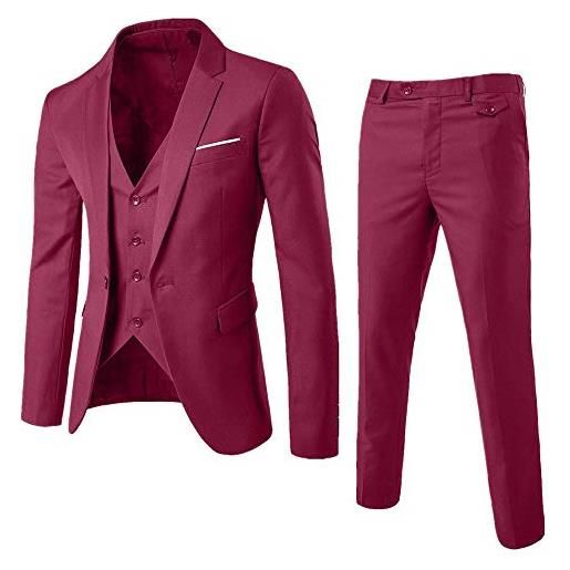 DAY8 Uomo day8 abito cerimonia uomo 3 pezzi per matrimonio affari festa slim fit elegante vestito uomo cappotto giacca blazer + gilet + pantaloni set economico (bordeaux, l)