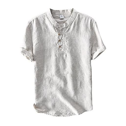 Icegrey camicia uomo camicie di lino a maniche corte henley shirt top pullover estive camicia grigio 52