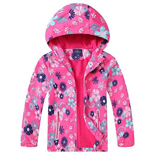 Fewlby giacca impermeabile con cappuccio, bambini giacca a vento impermeabile con cappuccio cappotto foderato in pile ragazze capispalla, 3-4 anni