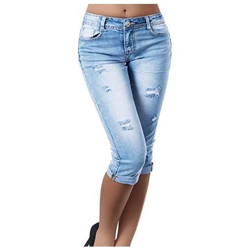 Suncolour jeans corti da donna a vita alta in denim elasticizzato capris con risvolto polsino 3/4 al ginocchio