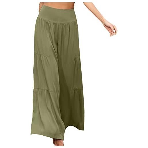 Ejoyous pantaloni a gamba larga da donna pantaloni casual larghi a vita alta pantaloni larghi a pieghe da donna tinta unita pantaloni maxi(xl-od verde)