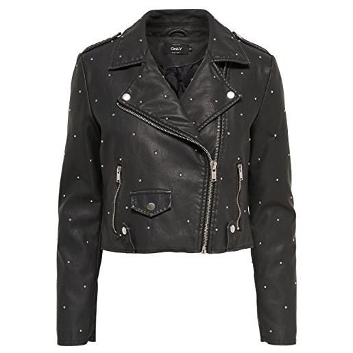 Only giacchetto donna pastel faux leather studs biker 15142949 biker 38 nero