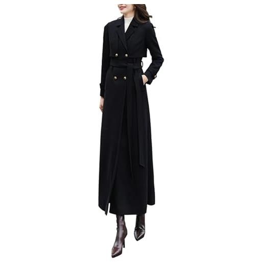 PLAERPENER trench in lana di cashmere da donna invernale caldo spesso doppiopetto giacca lunga, nero , 42