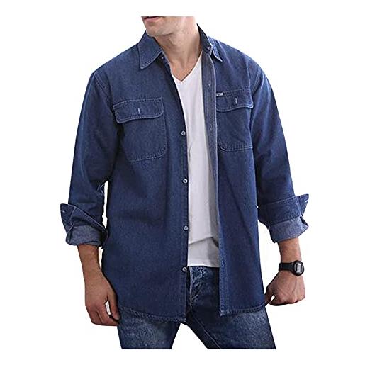 Dawwoti camicia di jeans da uomo camicia da lavoro con risvolto tinta unita giacca tasca giacca casual quotidiana a maniche lunghe