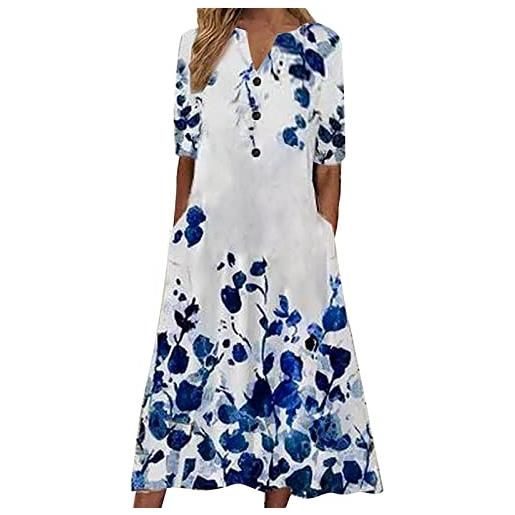 Generic vestito cerimonia donna estivo vacanza lino di cotone curvy vestito maxi abito bohémien con tasche elegante abito da cocktail abito da festa spiaggia boho retro a-line lungo vestito vestiti