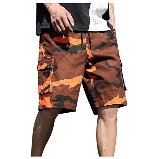 ITISME Uomo pantaloncini cargo hip hop camouflage patchwork pantaloncini hawaii stampa con tasche per uomo {5657arancione, 4xl}