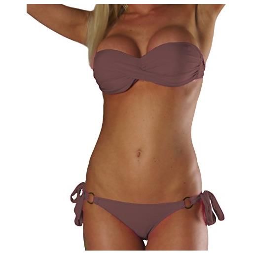 ALZORA, bikini da donna intrecciato, con push up, fascia e anelli, costume da bagno, modello: 10226 marrone m
