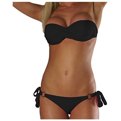 ALZORA, bikini da donna intrecciato, con push up, fascia e anelli, costume da bagno, modello: 10226 a1-schwarz xs
