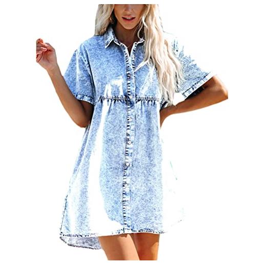 ORANDESIGNE abito di jeans donna casual risvolto tasca vestito manica corta abito primavera estivo dress abito da spiaggia casuale b azzurro s