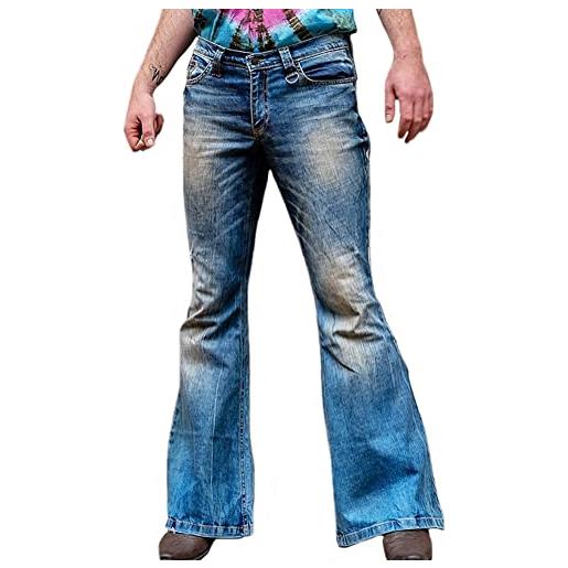 Huixin vintage uomo jeans a zampa anni 50 costumes blu jeans pantaloni a campana moda punk maschi denim pantaloni bootcut (blu-1, xxl, xxl)