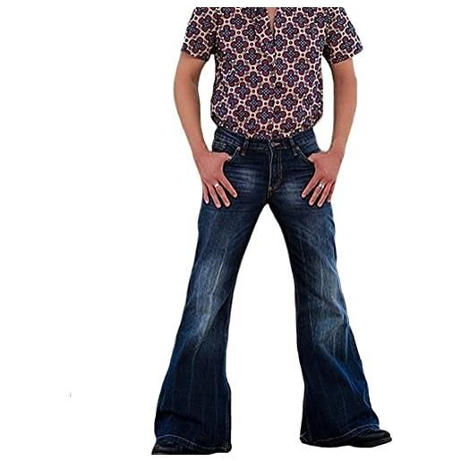 Huixin vintage uomo jeans a zampa anni 50 costumes blu jeans pantaloni a campana moda punk maschi denim pantaloni bootcut (blu-4, m, m)