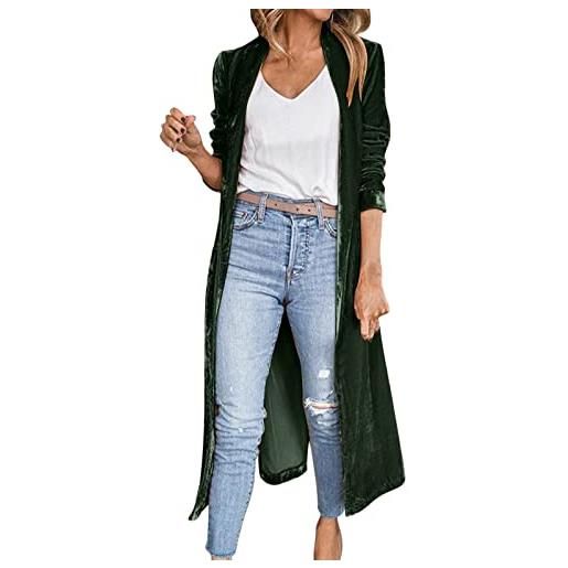 Generic cappotto casual di modo delle donne velluto allentato elastico cappotto lungo outwear cappotto lungo casual cappotto cardigan tasca solido cappotto cardigan spolverini per le donne, verde, s