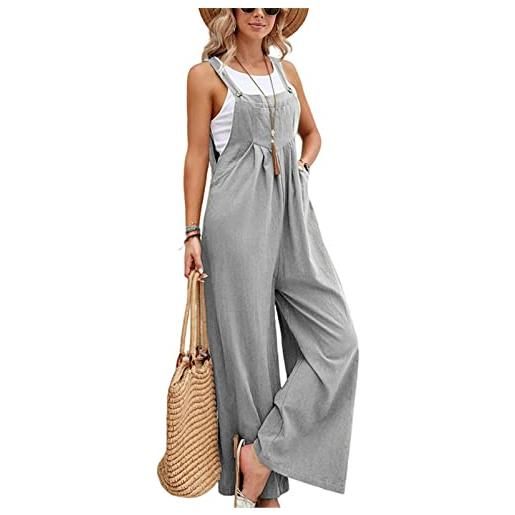 SotRong salopette da donna uk a gamba larga tuta con tasca vestibilità ampia tute estive boho pagliaccetto senza maniche con spalline, cachi, xxl