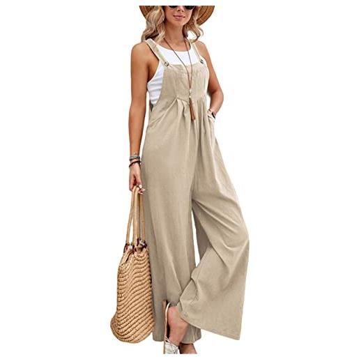 SotRong salopette da donna uk a gamba larga tuta con tasca vestibilità ampia tute estive boho pagliaccetto senza maniche con spalline, grigio chiaro, xxl