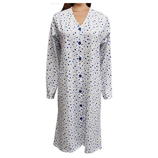 CRAVANA CRV camicia da notte vestaglie canotta donna cotone estivo manica lunga 100% cotone prodotto artigianale made in italy (vestaglia blu, xl)
