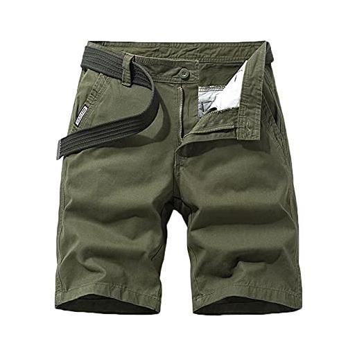 DAIHAN uomo pantaloni corti bermuda cargo chino shorts pantaloncini casual pantaloncini da tempo bermuda pantaloncino sportivi con cintura, verde militare, 34w