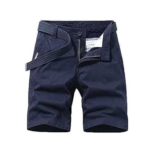 DAIHAN uomo pantaloni corti bermuda cargo chino shorts pantaloncini casual pantaloncini da tempo bermuda pantaloncino sportivi con cintura, blu, 32w