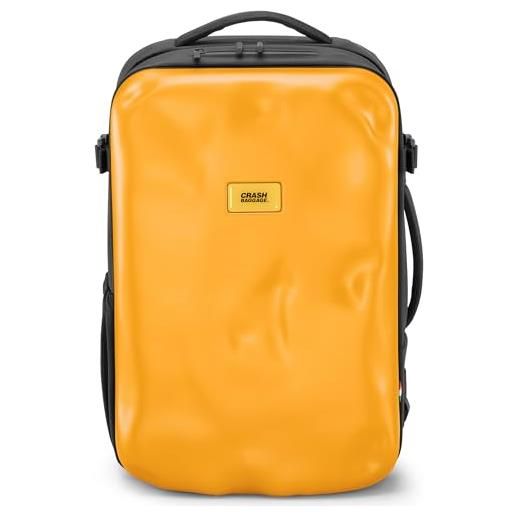 CRASH BAGGAGE - iconic, zaino con scocca rigida e protettiva, adatto a viaggiare, multitasche e con maniglia superiore e laterale, dimensioni 46 x 32 x 20 cm, colore yellow