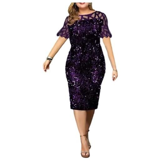 shownicer donna taglie grandi vestito da cerimonia elegante manica corta paillettes vestito da cocktail abito al ginocchio b grigio l