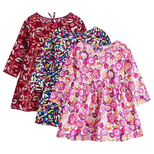 amropi vestito manica lunga da bambina stampa floreale abiti bimba confezione da 3 stile tre, 4-5 anni