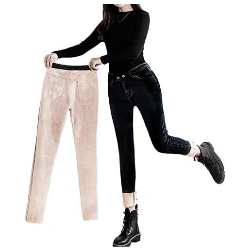 Loalirando jeans imbottiti da donna pantaloni invernali a vita alta fitness jeans caldo in tinta unita stile classico moda autunnale e invernale (nero, 38)