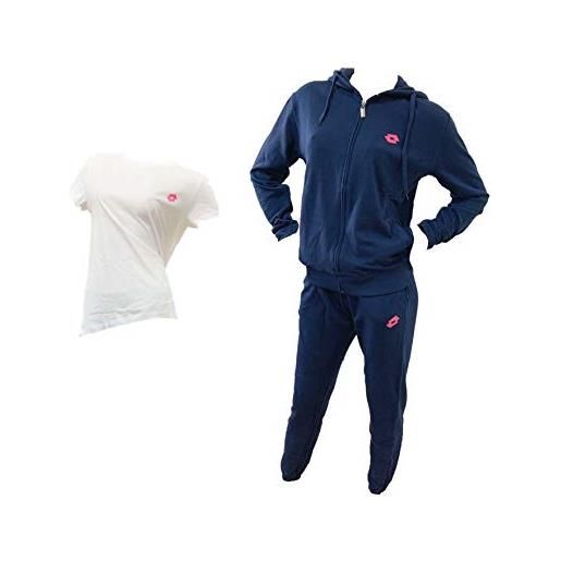 Lotto tuta donna estiva 2 pezzi + t-shirt omaggio tuta donna cotone french terry felpa estiva - tuta donna completa cotone 4 stagioni (felpa blu-leggings grigio-t-shirt fuxia, m)
