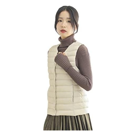 PengGengA gilet piumino panciotto smanicato da donna ultraleggeri senza maniche giacche inverno caldo gilet cappotto giubbotto - beige, 3xl