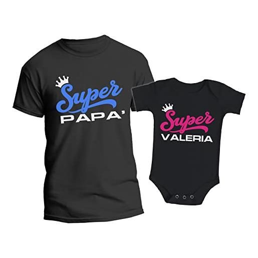 t-shirteria coppia maglietta padre body neonato - personalizzabili - super papà - super bimba - figli - bambina - femminuccia - regalo - primo anno - father baby - papi - regalo festa del papà