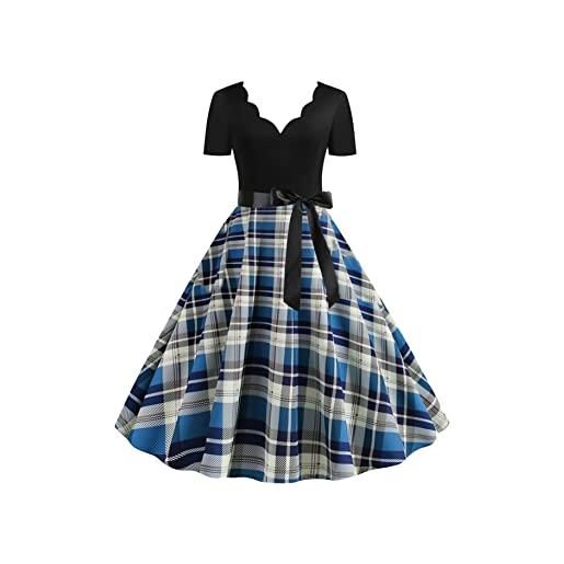 YMING donna stile audrey hepburn estivo da festival abito da cocktail a-line abito con scollo a v abiti rosa s